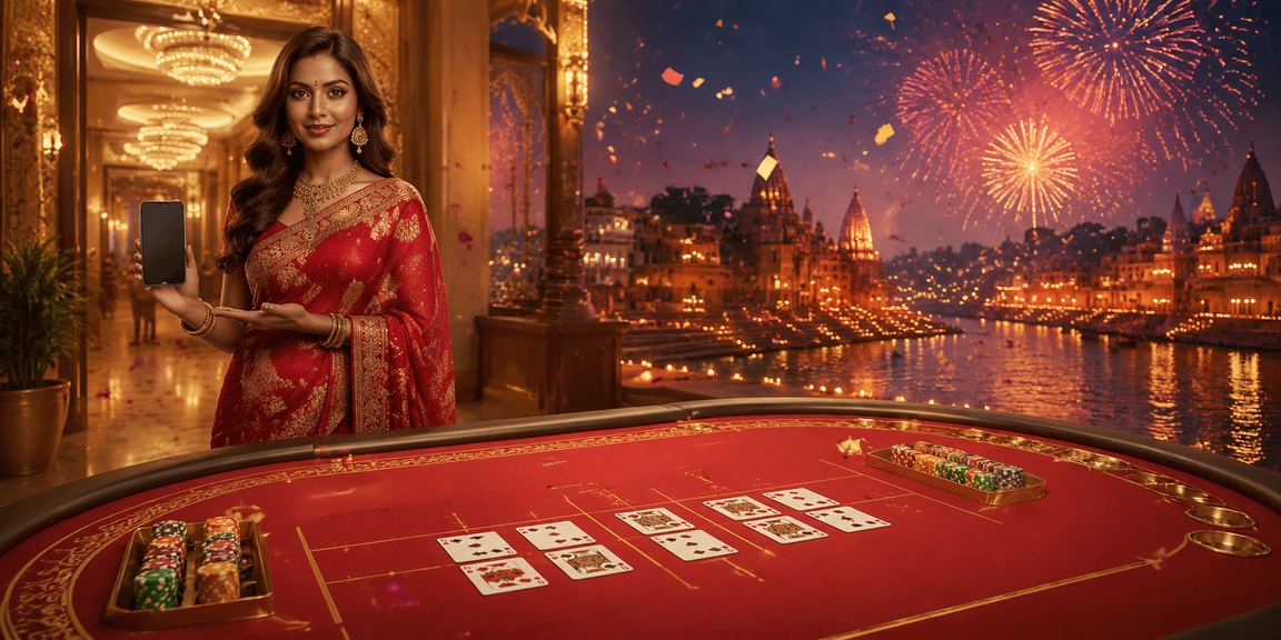 Scenic Varanasi ghats beside the Ganges featuring traditional baccarat game